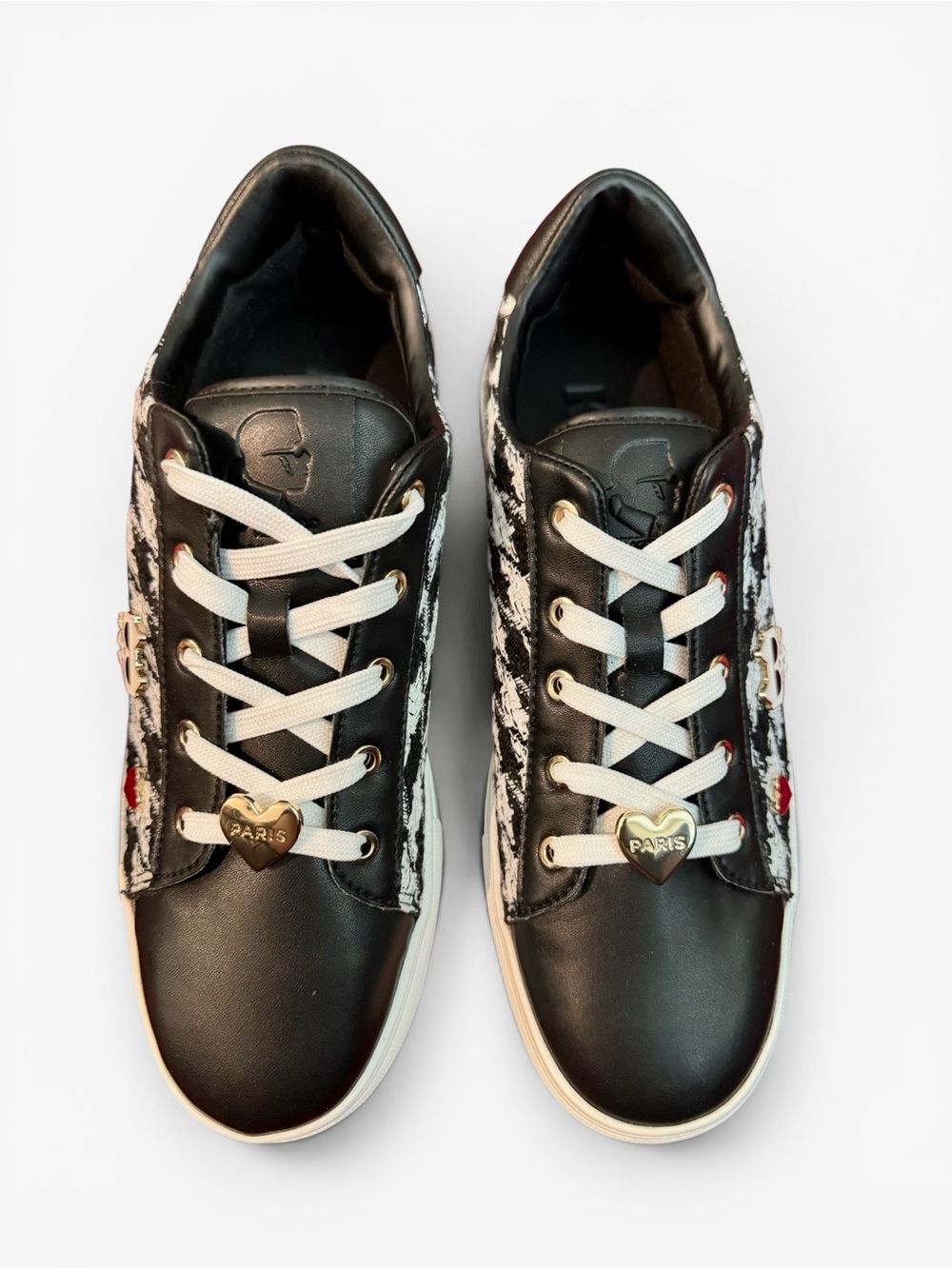 KARL LAGERFELD PARIS CATE PINS Houndstooth print Logo Sneakers - Picture 8 of 12